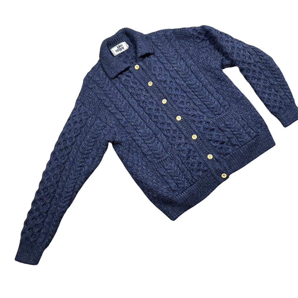 Vintage John Molloy Wool Cable Knit Cardigan Sweater Fisherman Sz Large Chunky - Picture 4 of 7
